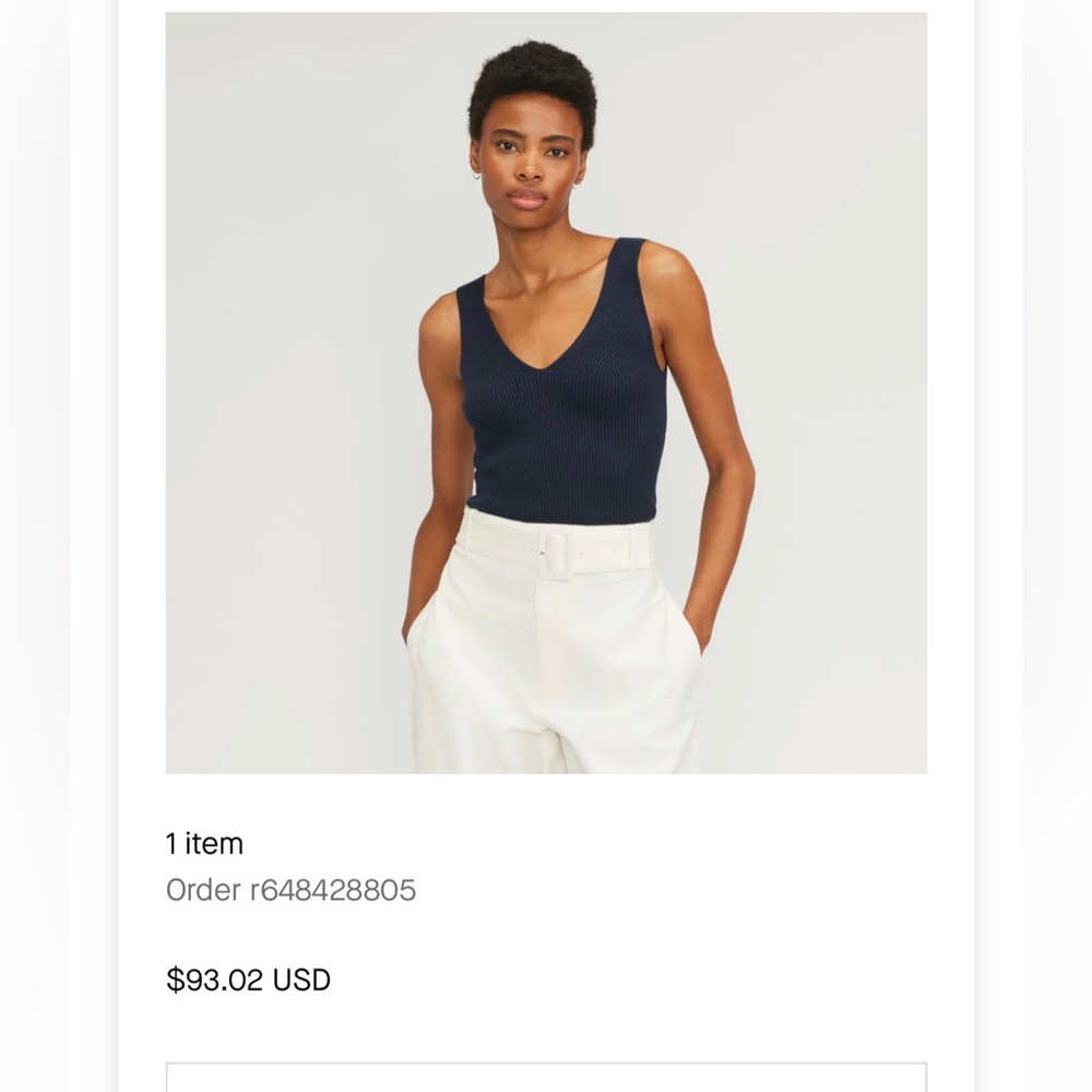 Everlane The Ribbed Cotton Double V Top - Navy Small